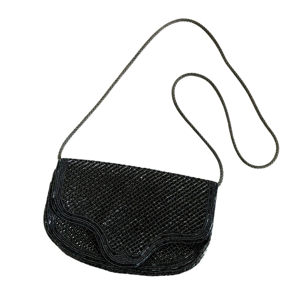 Vintage Black & Gunmetal Gray Beaded Glam Bag Purse